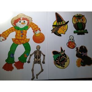 Vintage Halloween Diecuts Wall Decor Skeletons Witches Owls Scarecrow Lot of 7